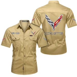 American Iconic Sports Car Exclusive Logo Short Sleeved Shirt, Gift For American Iconic Sports Car Enthusiasts CAR444 - Khaki