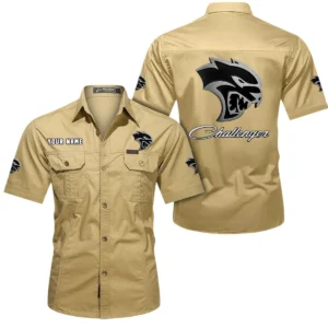 High-Horsepower Muscle Car Exclusive Logo Short Sleeved Shirt, Gift For High-Horsepower Muscle Car Enthusiasts CAR444 - Khaki