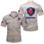 Logistics Truck Exclusive Logo Short Sleeved Shirt, Gift For Logistics Truck Enthusiasts CAR444 - Beige