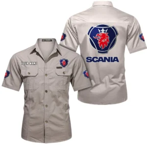 Logistics Truck Exclusive Logo Short Sleeved Shirt, Gift For Logistics Truck Enthusiasts CAR444 - Beige