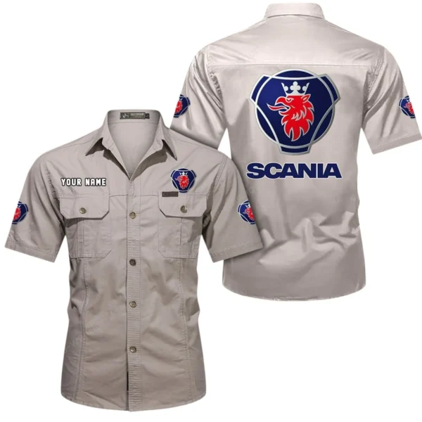 Logistics Truck Exclusive Logo Short Sleeved Shirt, Gift For Logistics Truck Enthusiasts CAR444 - Beige