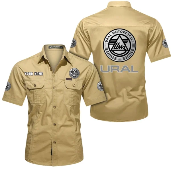 Expedition Motorcycle Exclusive Logo Short Sleeved Shirt, Gift For Expedition Motorcycle Lovers CAR444 - Khaki