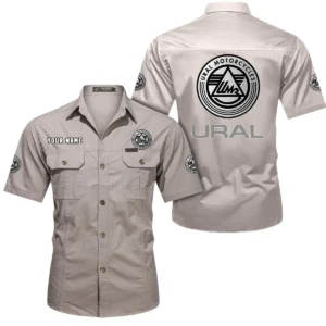 Vintage Two-Wheeler Exclusive Logo Short Sleeved Shirt, Gift For Vintage Two-Wheeler Lovers CAR444 - Beige