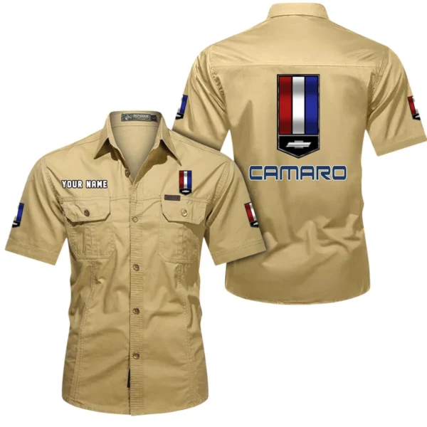 Iconic Muscle Ride Exclusive Logo Short Sleeved Shirt, Gift For Iconic Muscle Ride Enthusiasts CAR444 - Khaki
