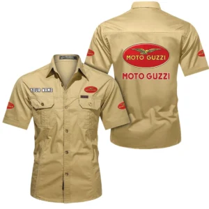 Racing Motorcycle Exclusive Logo Short Sleeved Shirt, Gift For Racing Motorcycle Enthusiasts CAR444 - Khaki