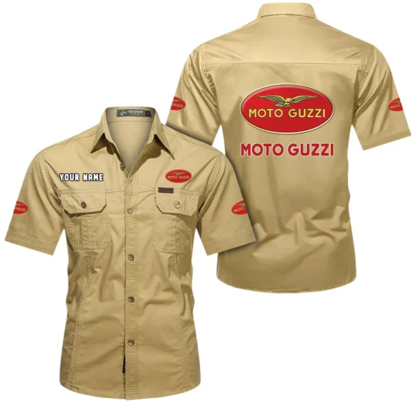 Racing Motorcycle Exclusive Logo Short Sleeved Shirt, Gift For Racing Motorcycle Enthusiasts CAR444 - Khaki