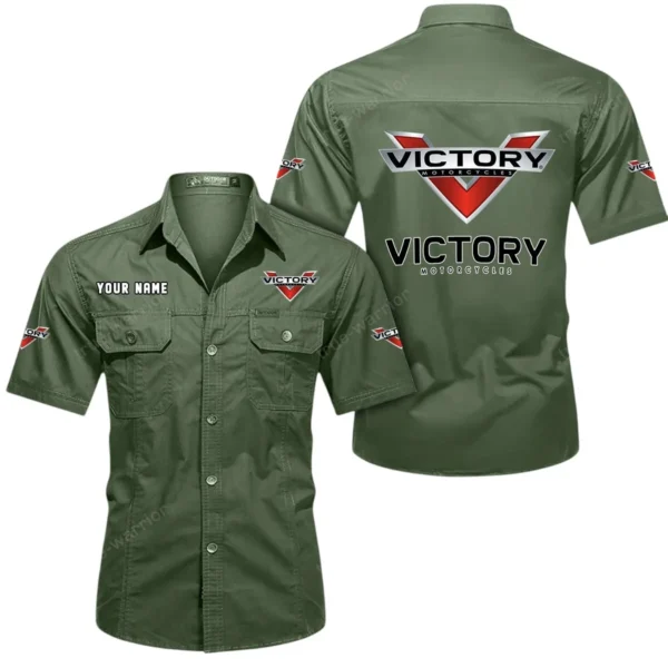 Classic British Motorcycle Exclusive Logo Short Sleeved Shirt, Gift For Classic British Motorcycle Lovers CAR444 - Army Green