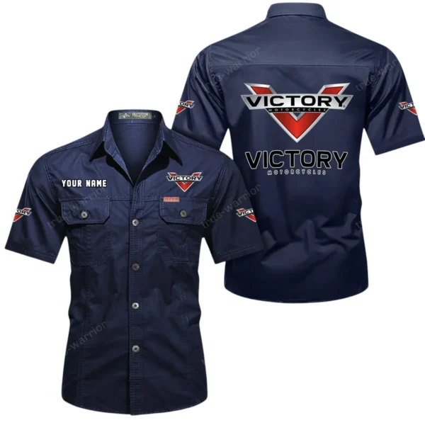 Heritage Motorcycle Exclusive Logo Short Sleeved Shirt, Gift For Heritage Motorcycle Lovers CAR444 - Dark Blue