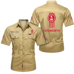 Tractor-Trailer Exclusive Logo Short Sleeved Shirt, Gift For Tractor-Trailer Lovers CAR444 - Khaki