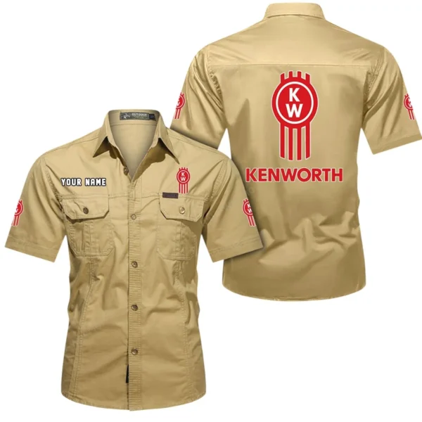 Tractor-Trailer Exclusive Logo Short Sleeved Shirt, Gift For Tractor-Trailer Lovers CAR444 - Khaki