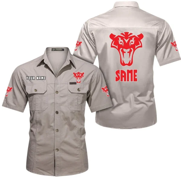 Plow Rider Exclusive Logo Short Sleeved Shirt, Gift For Plow Rider Enthusiasts CAR444 - Beige