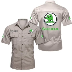 City-Friendly Automobile Exclusive Logo Short Sleeved Shirt, Gift For City-Friendly Automobile Enthusiasts CAR444 - Beige