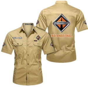 Tractor-Trailer Exclusive Logo Short Sleeved Shirt, Gift For Tractor-Trailer Enthusiasts CAR444 - Khaki