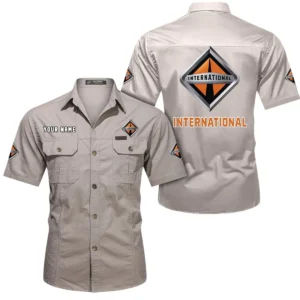 Logistics Truck Exclusive Logo Short Sleeved Shirt, Gift For Logistics Truck Enthusiasts CAR444 - Beige
