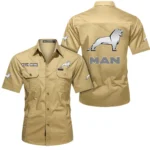 Tractor-Trailer Exclusive Logo Short Sleeved Shirt, Gift For Tractor-Trailer Enthusiasts CAR444 - Khaki