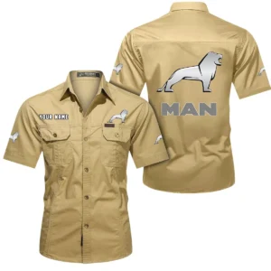 Tractor-Trailer Exclusive Logo Short Sleeved Shirt, Gift For Tractor-Trailer Enthusiasts CAR444 - Khaki
