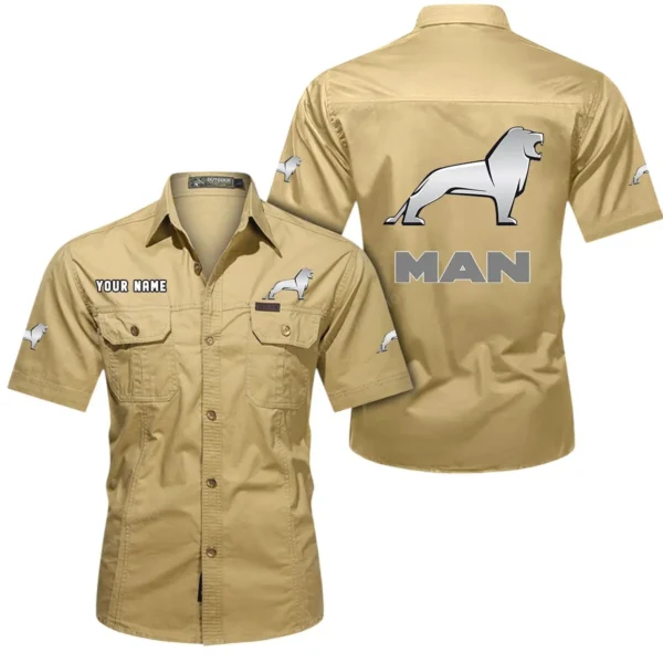 Tractor-Trailer Exclusive Logo Short Sleeved Shirt, Gift For Tractor-Trailer Enthusiasts CAR444 - Khaki