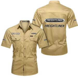 Semi-Truck Exclusive Logo Short Sleeved Shirt, Gift For Semi-Truck Lovers CAR444 - Khaki