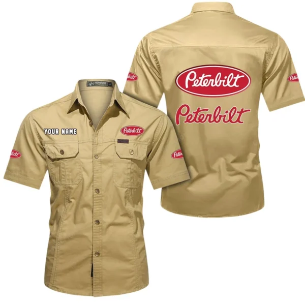 Tractor-Trailer Exclusive Logo Short Sleeved Shirt, Gift For Tractor-Trailer Enthusiasts CAR444 - Khaki