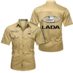 Economy Car Exclusive Logo Short Sleeved Shirt, Gift For Economy Car Enthusiasts CAR444 - Khaki