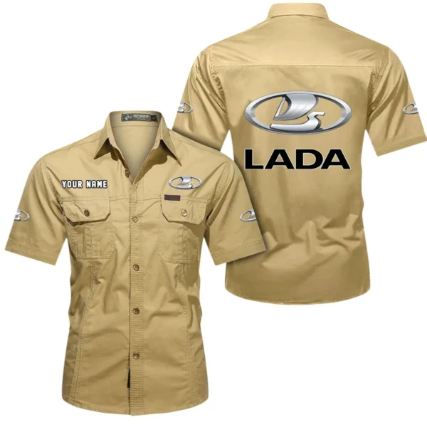 Economy Car Exclusive Logo Short Sleeved Shirt, Gift For Economy Car Enthusiasts CAR444 - Khaki