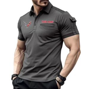 American Muscle Exclusive Logo Pocket Polo Shirt, Gift For American Muscle Enthusiasts CAR445 - Gray