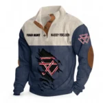 Red Farm Machine Men's Stand Up Collar Base Shirt CAR479 - Navy Blue