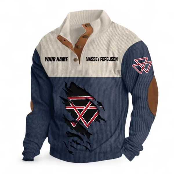 Red Farm Machine Men's Stand Up Collar Base Shirt CAR479 - Navy Blue