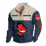 Crop Tending Tractor Men's Stand Up Collar Base Shirt CAR479 - Navy Blue
