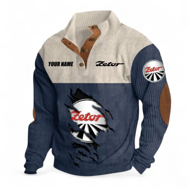 Farm Utility Tractor Men's Stand Up Collar Base Shirt CAR479 - Navy Blue