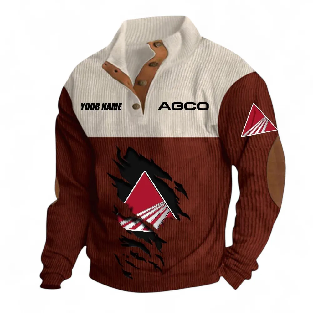 Farming Machine Men's Stand Up Collar Base Shirt CAR479 - Dark Red