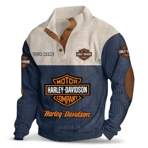 American Motorcycle Men's Stand Up Collar Base Shirt CAR480 - Navy Blue