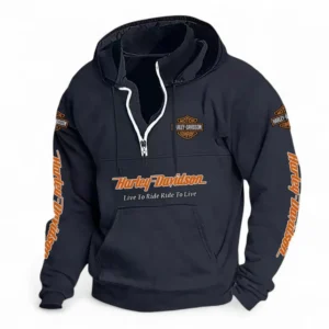 American Motorcycle Casual Stand Up Collar Hoodie CAR481 - Dark Blue