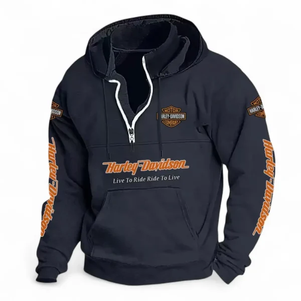 American Motorcycle Casual Stand Up Collar Hoodie CAR481 - Dark Blue