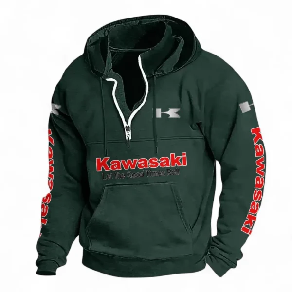 Performance Motorcycle Casual Stand Up Collar Hoodie CAR481 - Dark Green