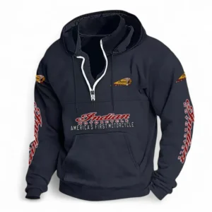 Heritage Bike Casual Stand Up Collar Hoodie CAR481 - Dark Blue