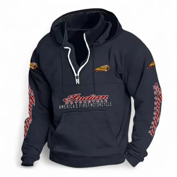 Heritage Bike Casual Stand Up Collar Hoodie CAR481 - Dark Blue