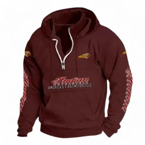 Vintage Two-Wheeler Casual Stand Up Collar Hoodie CAR481 - Deep Red