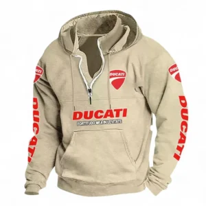 Sleek Superbike Casual Stand Up Collar Hoodie CAR481 - Off White