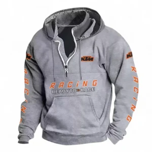 Rally Bike Casual Stand Up Collar Hoodie CAR481 - Light Grey