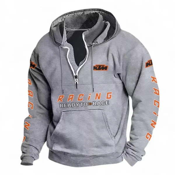 Rally Bike Casual Stand Up Collar Hoodie CAR481 - Light Grey
