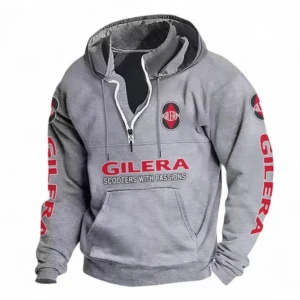 Lightweight Two-Wheeler Casual Stand Up Collar Hoodie CAR481 - Light Grey