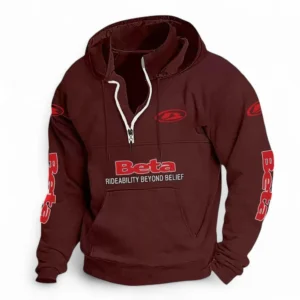 Motocross Ride Casual Stand Up Collar Hoodie CAR481 - Deep Red