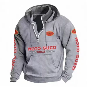 European Motorbike Casual Stand Up Collar Hoodie CAR481 - Light Grey