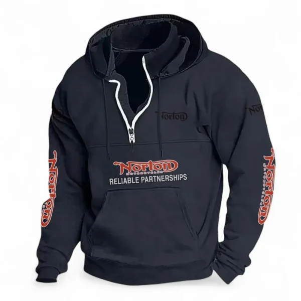 Vintage Two-Wheeler Casual Stand Up Collar Hoodie CAR481 - Dark Blue