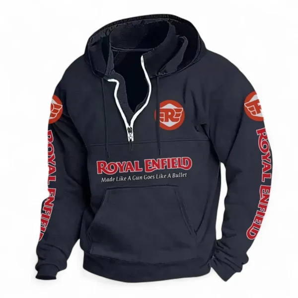 Retro Motorcycle Casual Stand Up Collar Hoodie CAR481 - Dark Blue