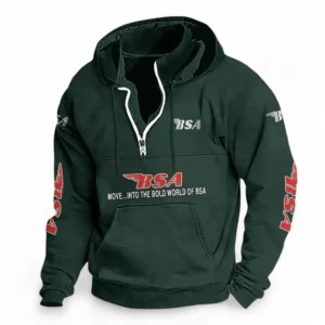 Retro Motorbike Casual Stand Up Collar Hoodie CAR481 - Dark Green