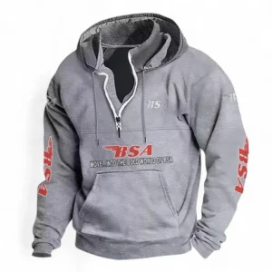 Old-School Motorcycle Casual Stand Up Collar Hoodie CAR481 - Light Grey