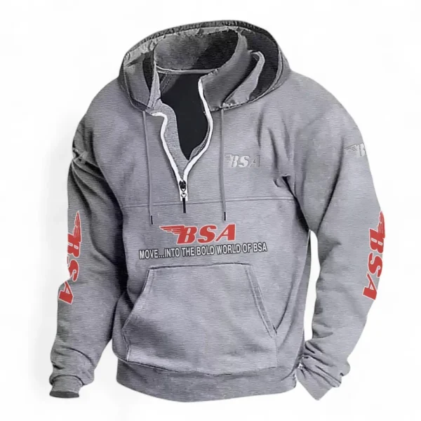 Old-School Motorcycle Casual Stand Up Collar Hoodie CAR481 - Light Grey