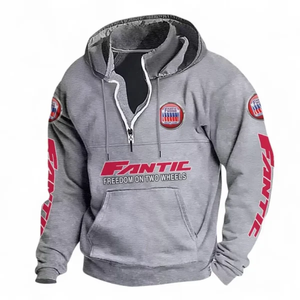Trail Bike Casual Stand Up Collar Hoodie CAR481 - Light Grey